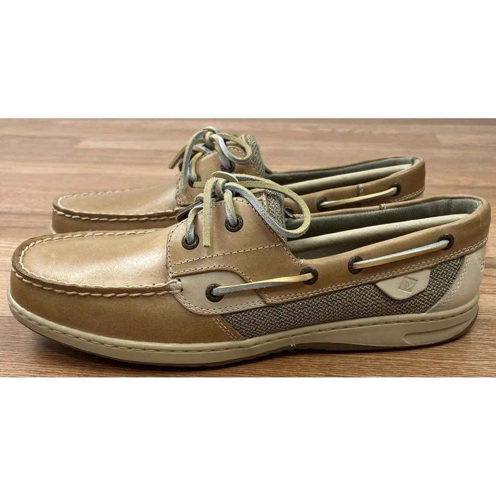 Sperry Women's Bluefish 2 Eye Leather Boat Shoes Linen/Oat Size 12 NEW